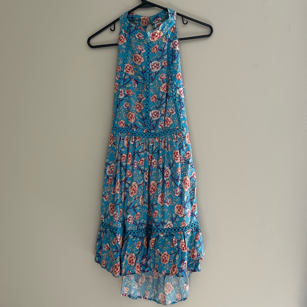 Pink and Blue Floral Halter Dress
